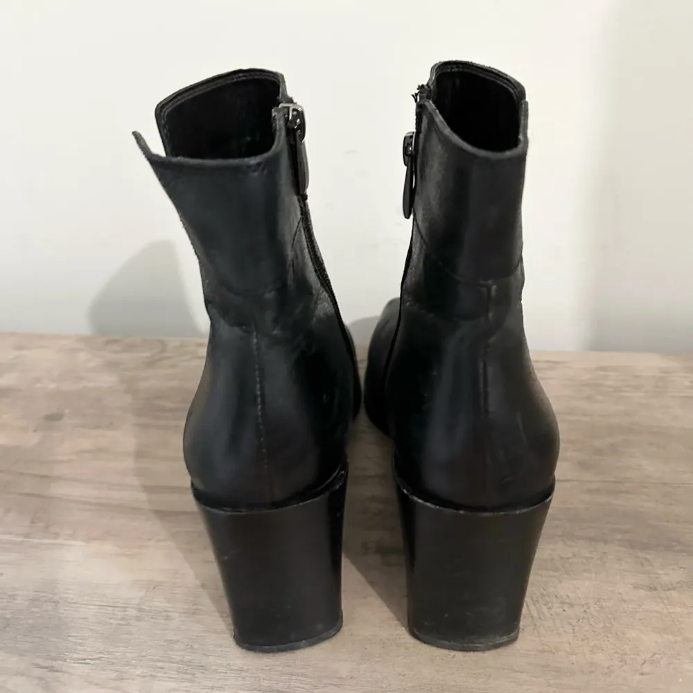 Franco Sarto Women’s Black Wedge Ankle Boots 9M leather square toe office job - Image 2