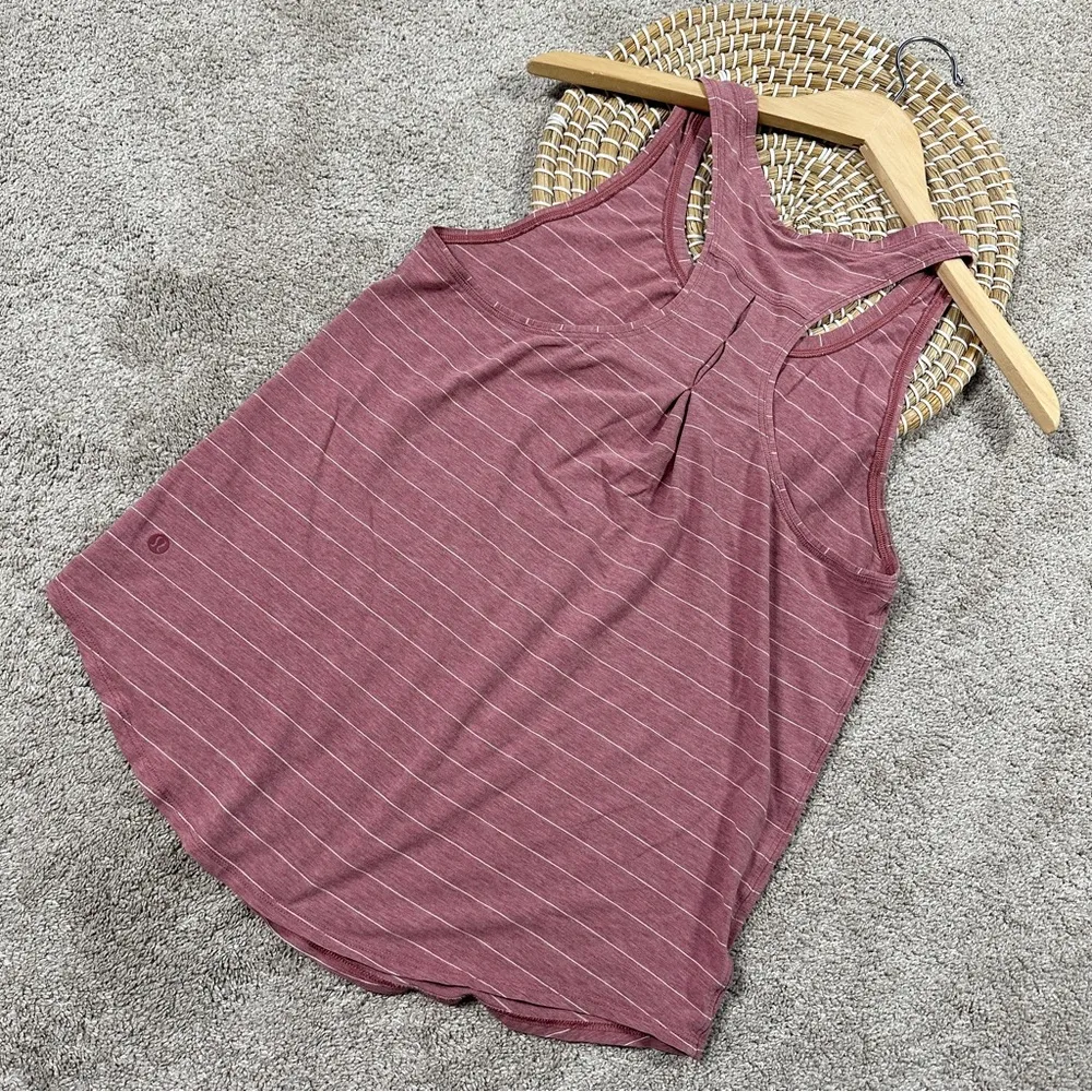 Lululemon Love Tank Pleated Short Serve Stripe Heathered So Merlot White Size 4 - Image 5