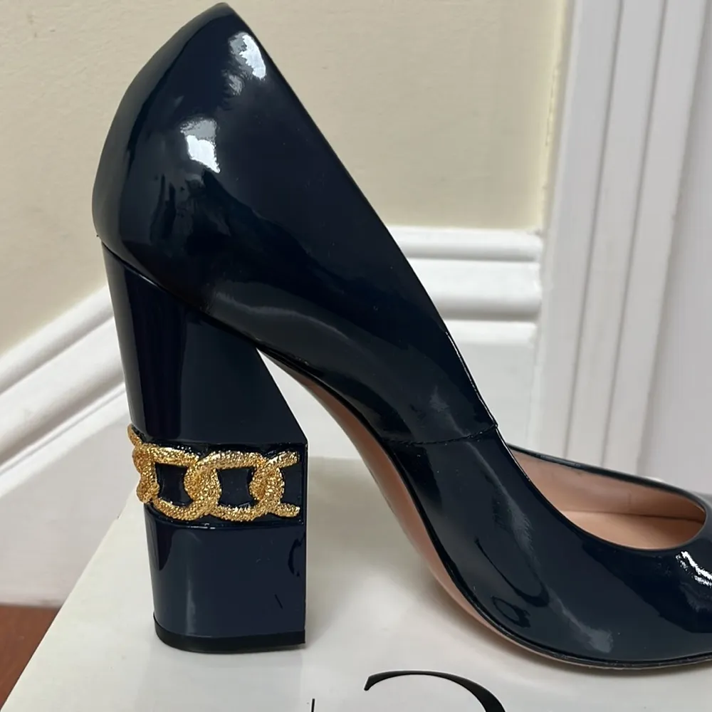 Casadei | Blue Patent Leather Pumps Gold Hardware 37.5 - Image 5