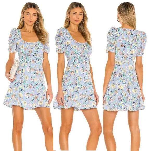 $208 NWOT Likely Puff Sleeve Floral Print Lana Mini Dress Periwinkle Blue Size 6 - Image 3