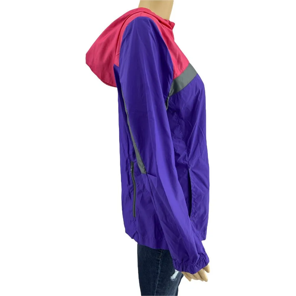 Reebok (L) Purple Pink Gray Color Block Hood Windbreaker Jacket Zip Up - Image 2