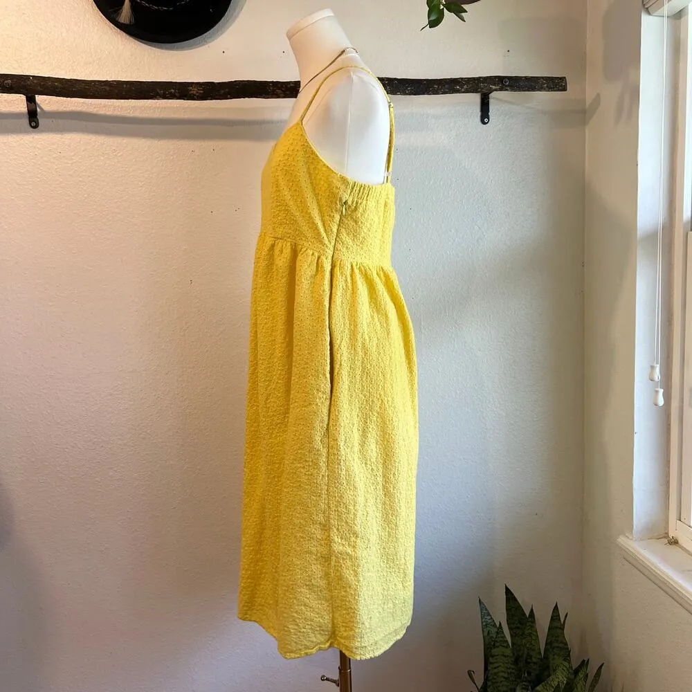 Cotton Yellow Eyelet Lace Strappy Midi Spring Summer Yellow Dress Size 10 - Image 7