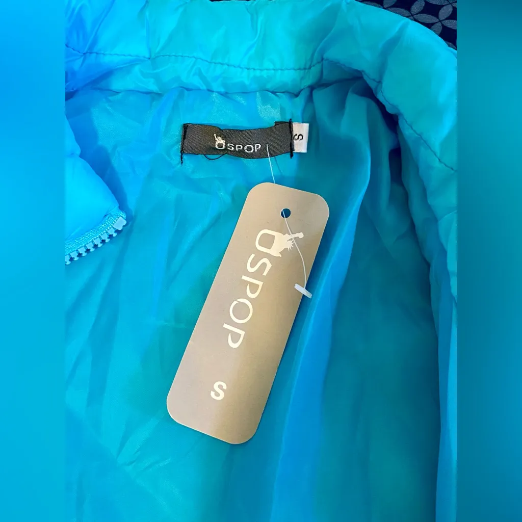 Turquoise/Blue Light Puffer Jacket Coat NWT Blue - Image 5