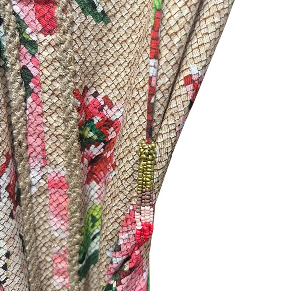 Farm Rio Floral Ruffle Beaded Tassels Belt Slip-On Dress Size XS - Image 7