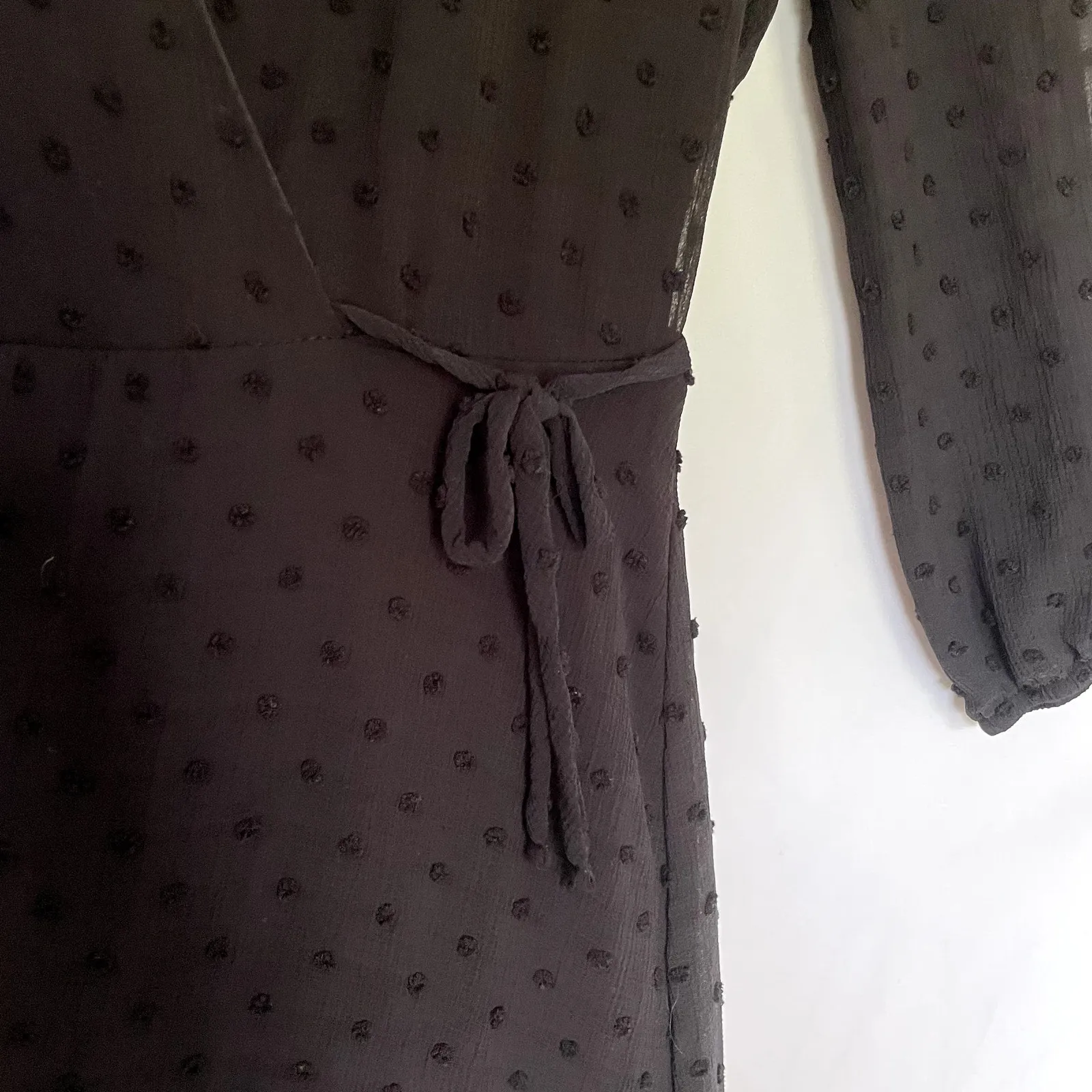 NWT Monteau black shirred 3/4 sleeve v-neck wraparound midi dress women's size S - Image 7