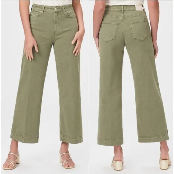 Paige High Rise Anessa Wide Leg Ankle Jeans Vintage Mossy Green Women's Size 30 - Image 2