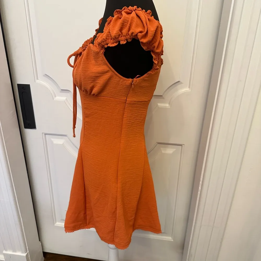 Urban Outfitters Orange Ruffled Mini Dress Gathered Bust Bow Dress NWOT - Image 5