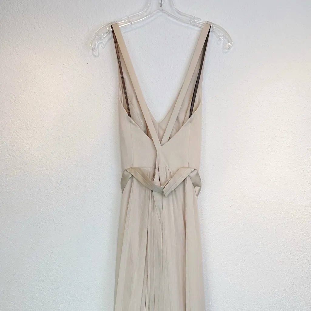 White by Vera Wang Cream Chiffon V Neck Cross Back Full Length Gown Size 4 - Image 15
