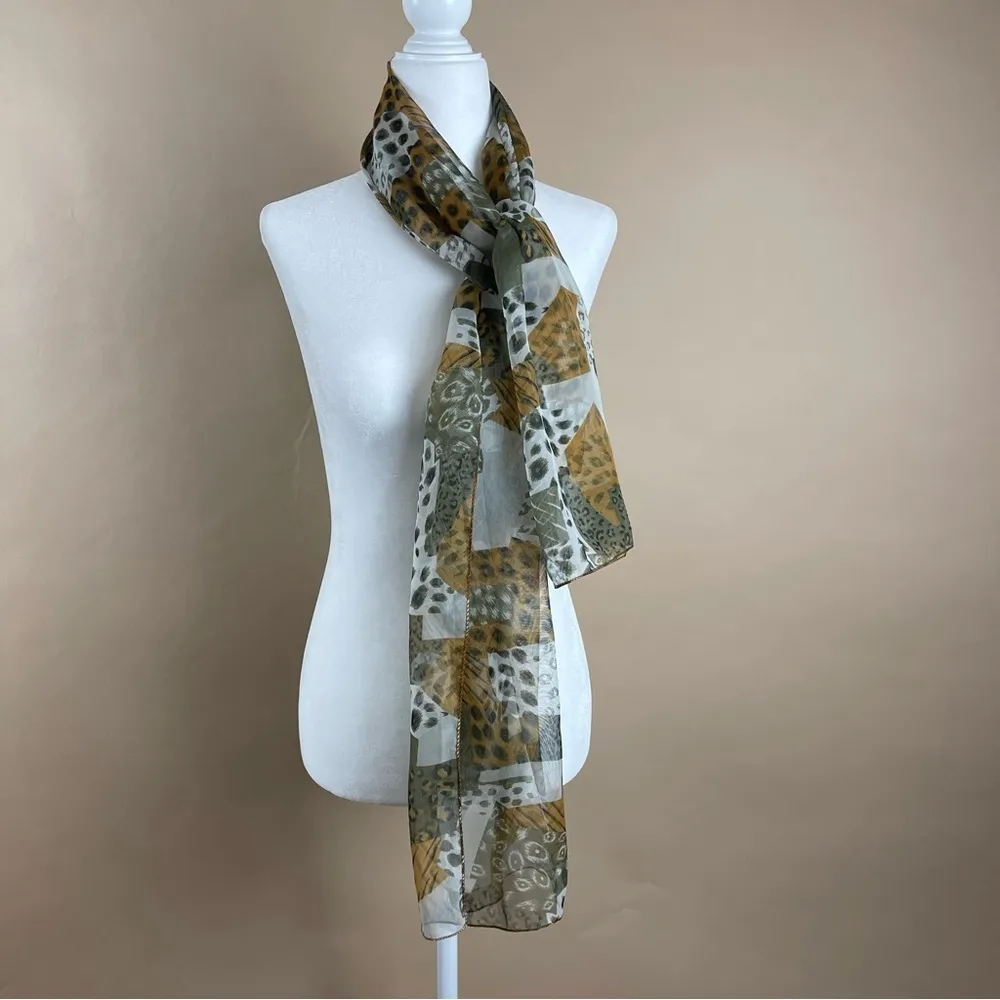 VINTAGE Animal Print Patchwork Sheer Scarf Wrap Chic Classy Formal Flowy Green - Image 6