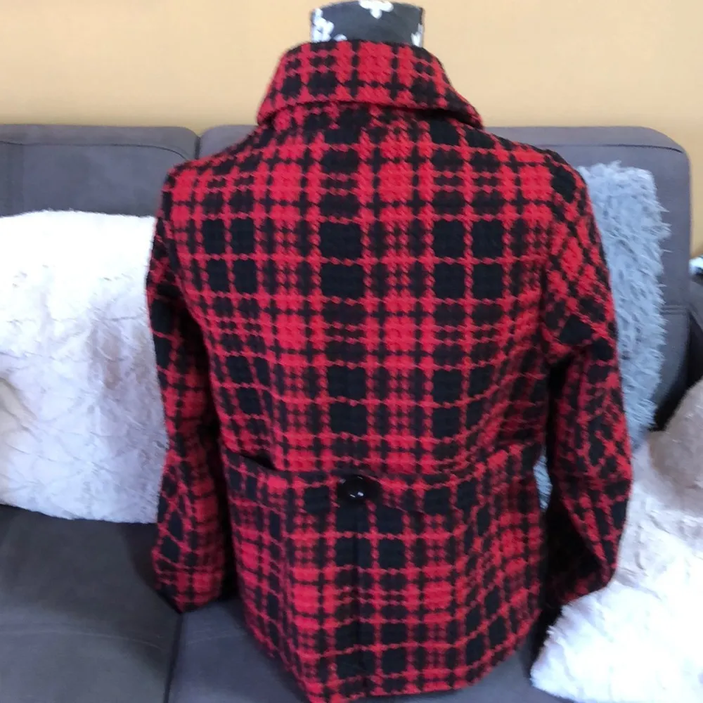 OLEG CASSINI Red and Black 3 button Coat Size S - Image 4