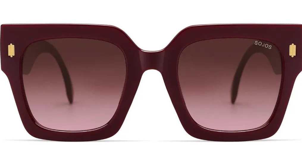Women Wine Frame/Red Grading Lens Vintage Oversized Square Sunglasses Red - Image 1