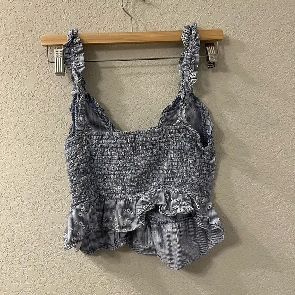 Lush‎ Womens Blue White Pinstriped Sleeveless Crop Top Size M - Image 2