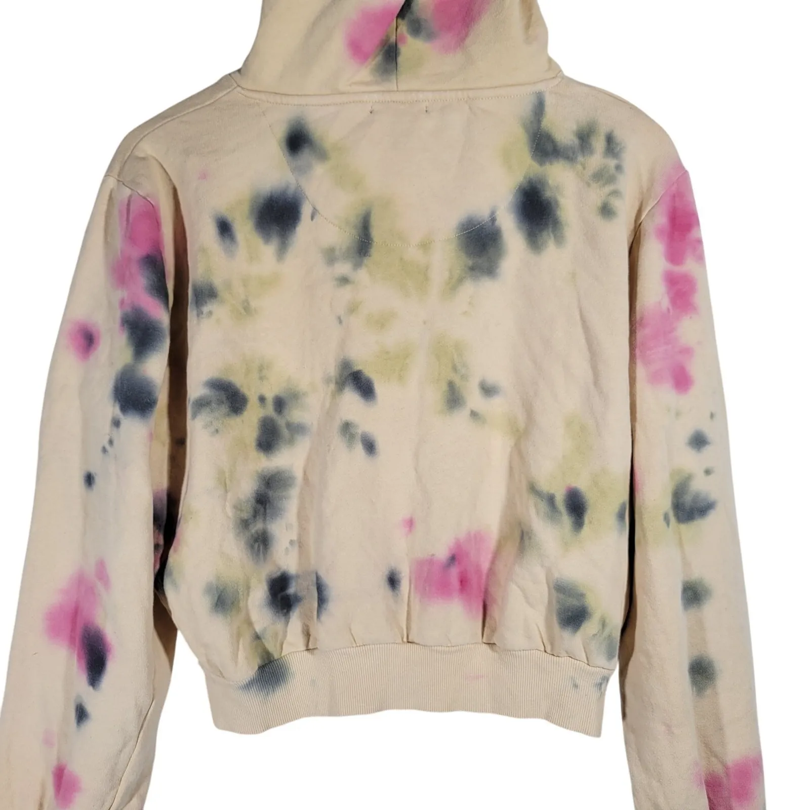 AFRM Tie Dye Cropped Hoodie Sweatshirt Cream Pink Gray Green‎ Size S Tan - Image 12