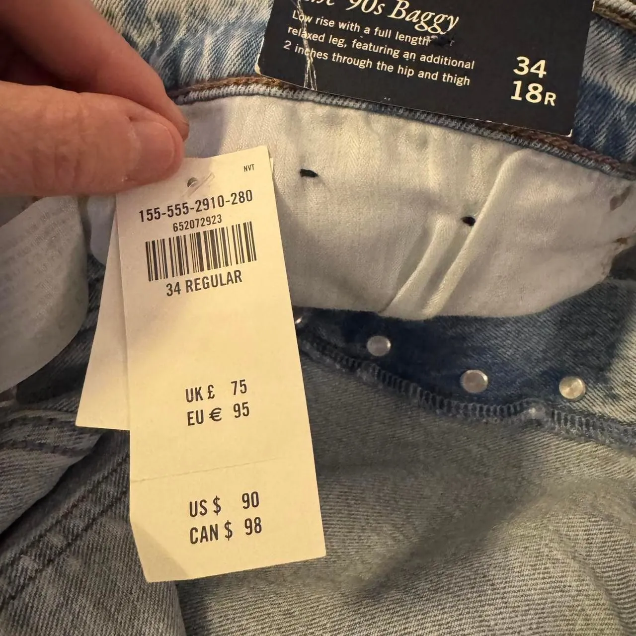 Abercrombie & Fitch ’90s Baggy Jeans Curve Love 34 18R Low Rise Light Wash - Image 5