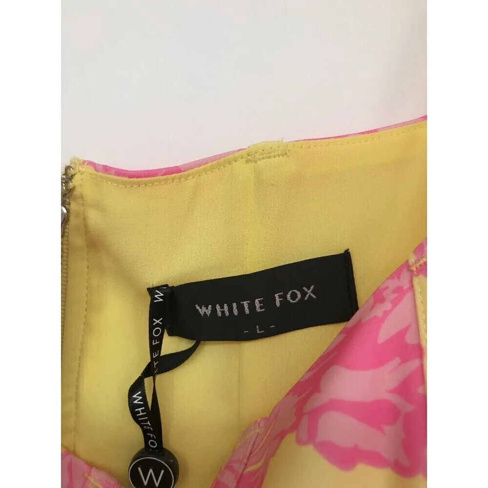 White Fox Boutique White Fox Womens  Top Cropped Floral Boho Off Shoulder White Pink/Yellow Size‎ L - Image 10