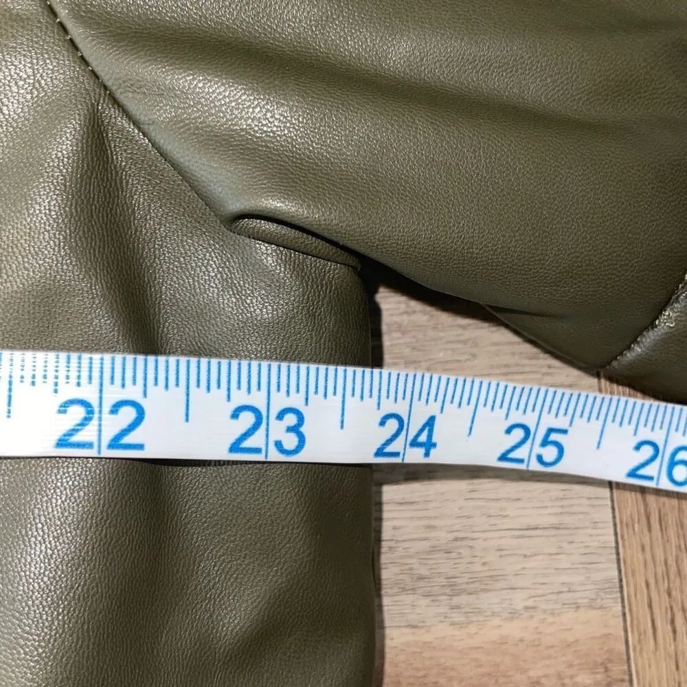 Avec Les Filles Faux-Leather Puffer Jacket Coat Size Small Olive Green Snap Clos - Image 7