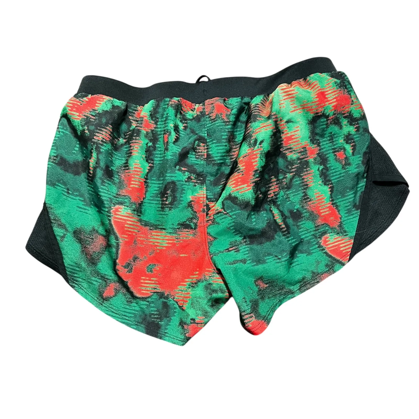 Under Armour Womens M HeatGear Running Shorts Abstract Print Black Green Red - Image 3