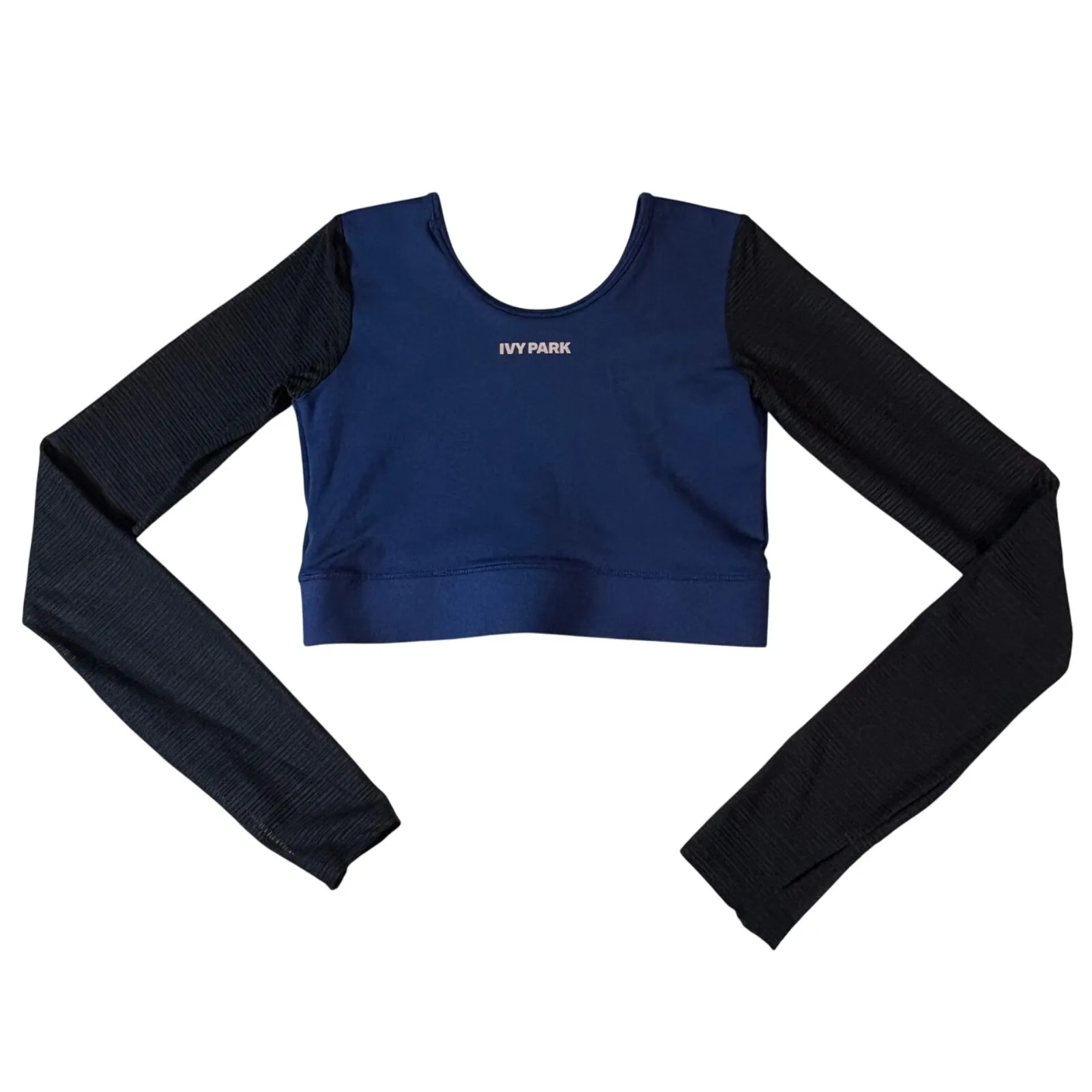 Ivy Park Navy‎ Blue Black L/S Crop Top Women's Size Small Athleisure sporty chic - Image 2
