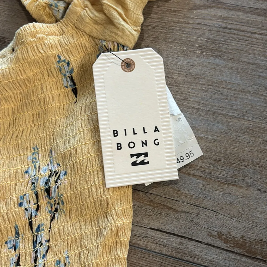 NWT Billabong Yellow Floral Smocked Crop Top Off Shoulder Size Large - Image 6