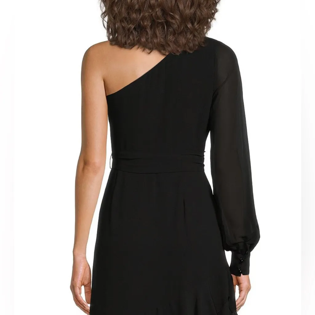 Badgley Mischka Bailey One Shoulder Long Sleeve Midi Dress - Image 4