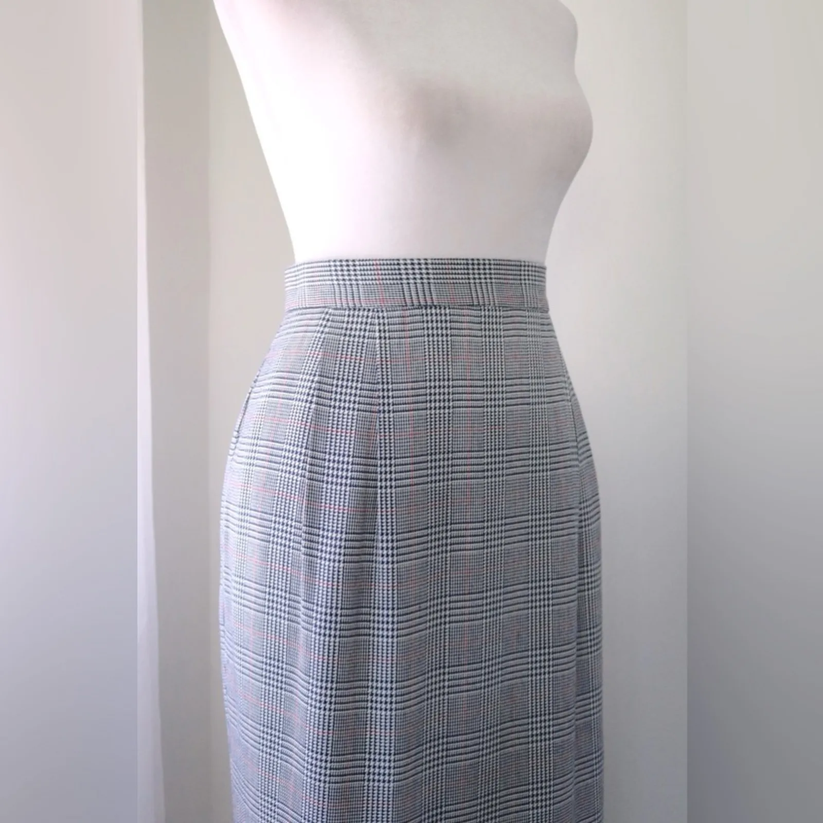 Vintage Y2K Casual Corner Black & White Plaid Houndstooth Knee Length Skirt Size 12 - Image 6