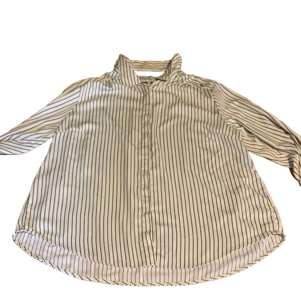 RACHEL ZOE LIGHT CREAM WITH BLACK STRIPES BUTTON DOWN SHIRT (2X) - Image 8