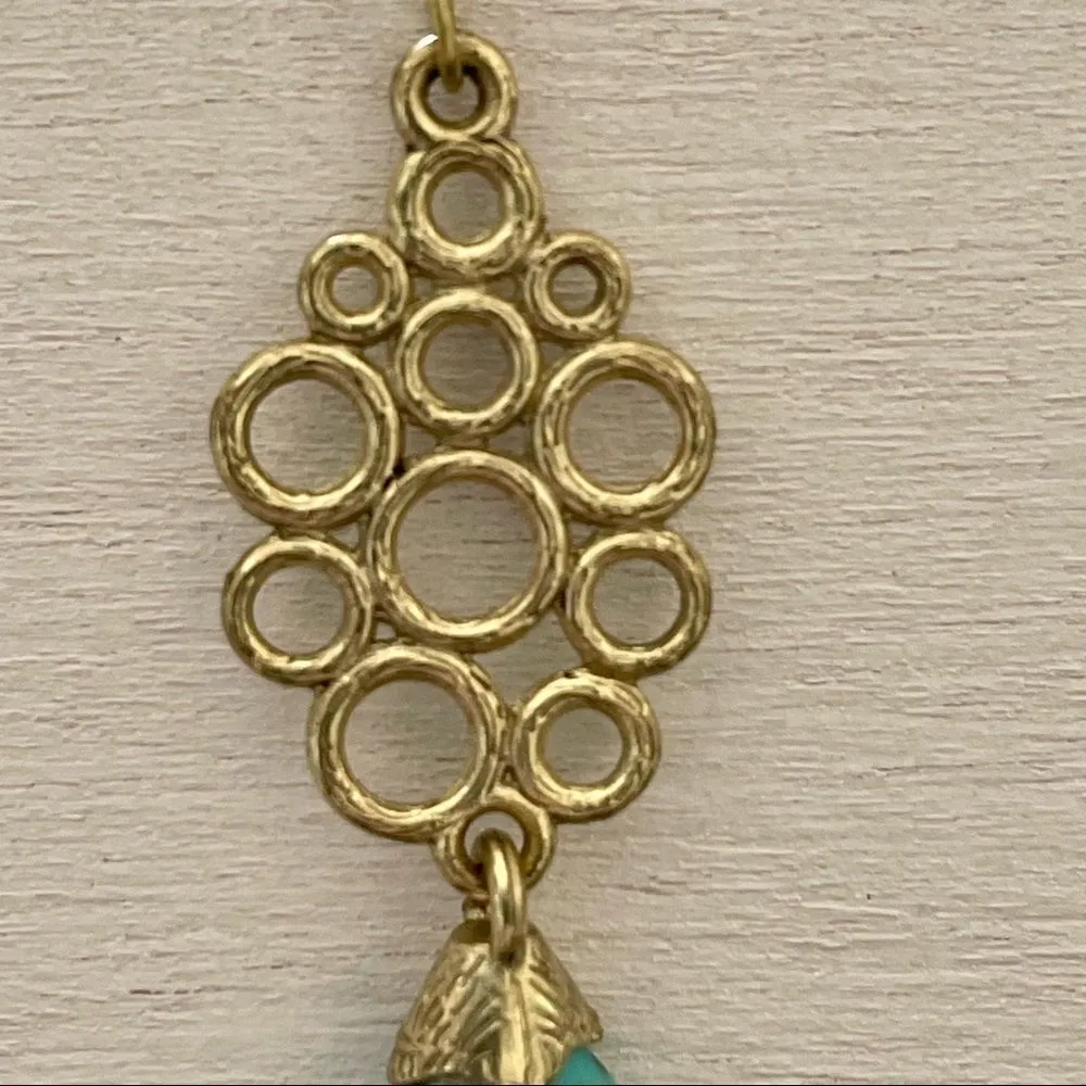 Gold tone faux turquoise fish hook earrings - Image 6