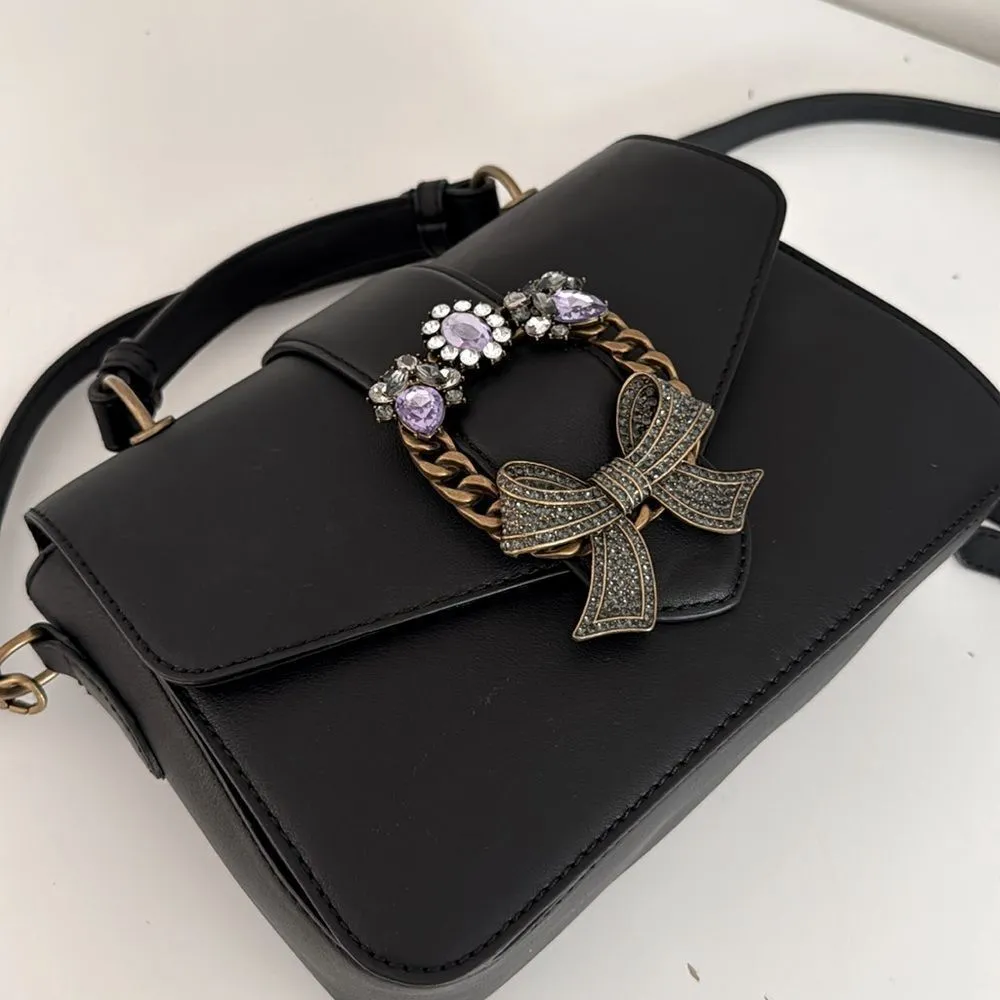 Aldo Black Crossbody Bag with Silver Embellishments EUC - Image 2