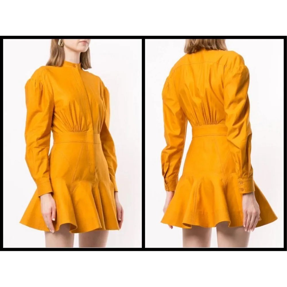 💕ACLER💕 Lewis Shirt Dress ~ 100% Colton Puff Sleeves Mini Dark Gold US 2 - Image 6