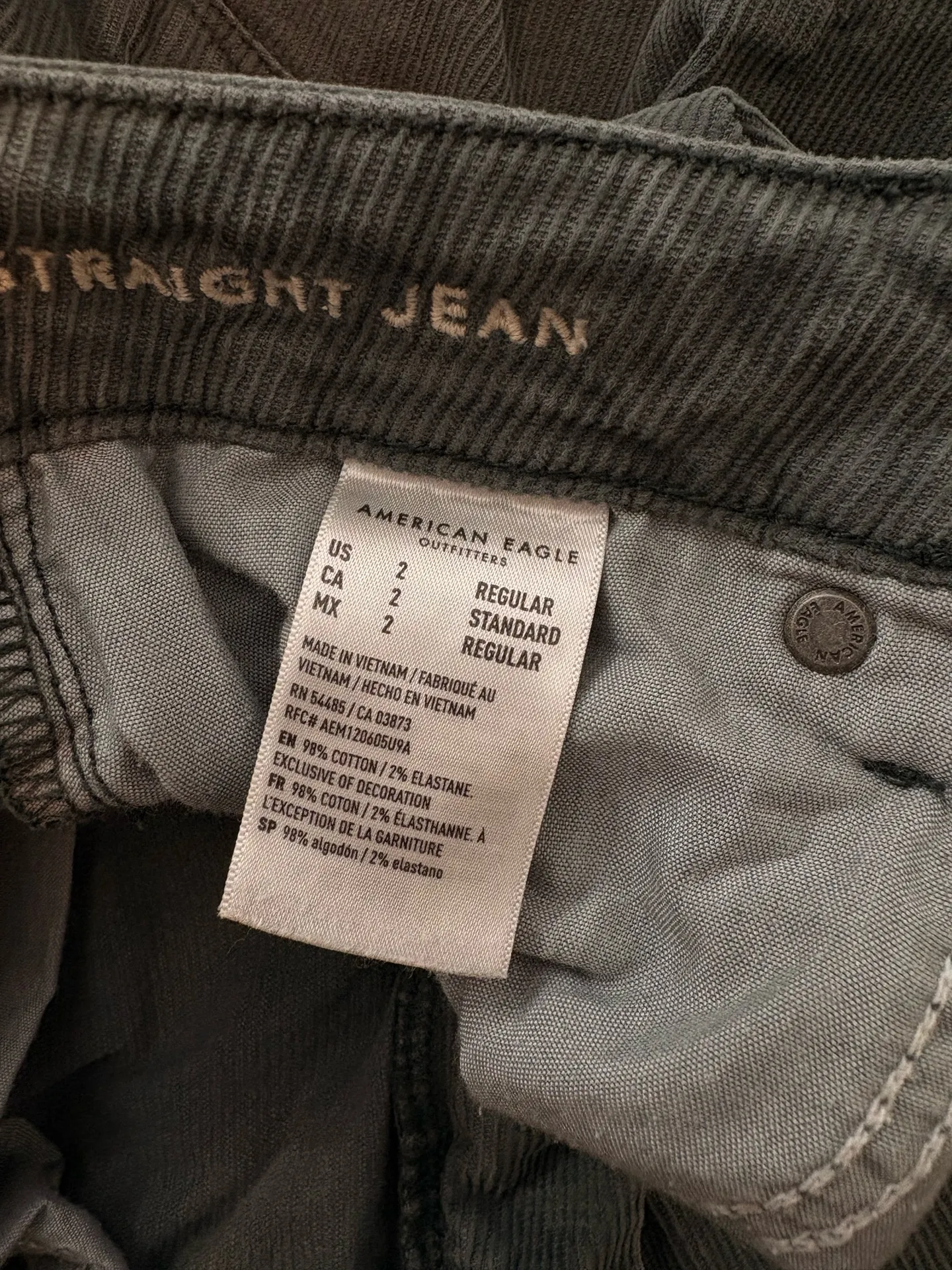 American Eagle Corduroy Green Mom Straight Jeans - Image 2