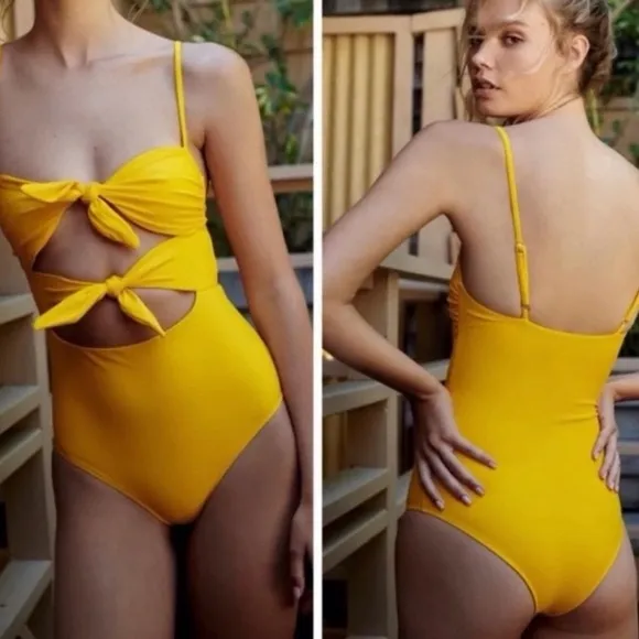 Beach Riot One Piece Tie Front Swimsuit in Marigold - Image 2