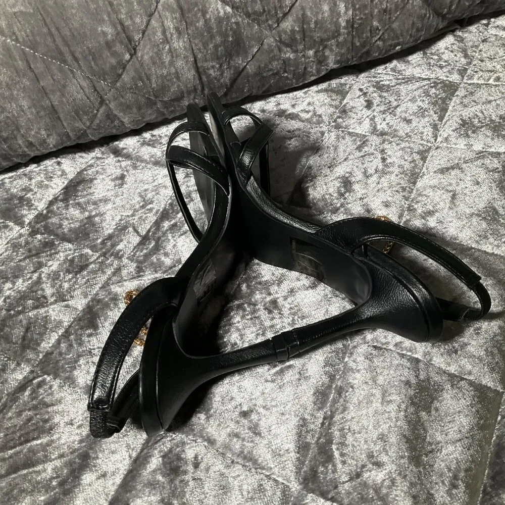 Nanette Lapore Black Strappy Heels  Gold Chain 6 slip on sandal square toe party - Image 11