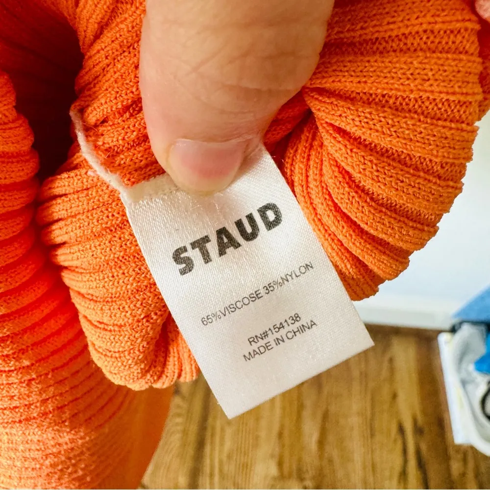 Staud Shoko Color Block Ribbed Sweater Dress Persimmon Orange - Image 9