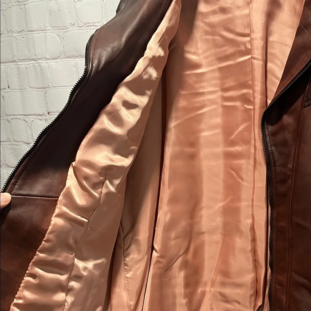 Italian Woman's Brown Leather‎ Zip Up Jacket Made by CURGÈ size 2X EU 54 NWT W20 - Image 6