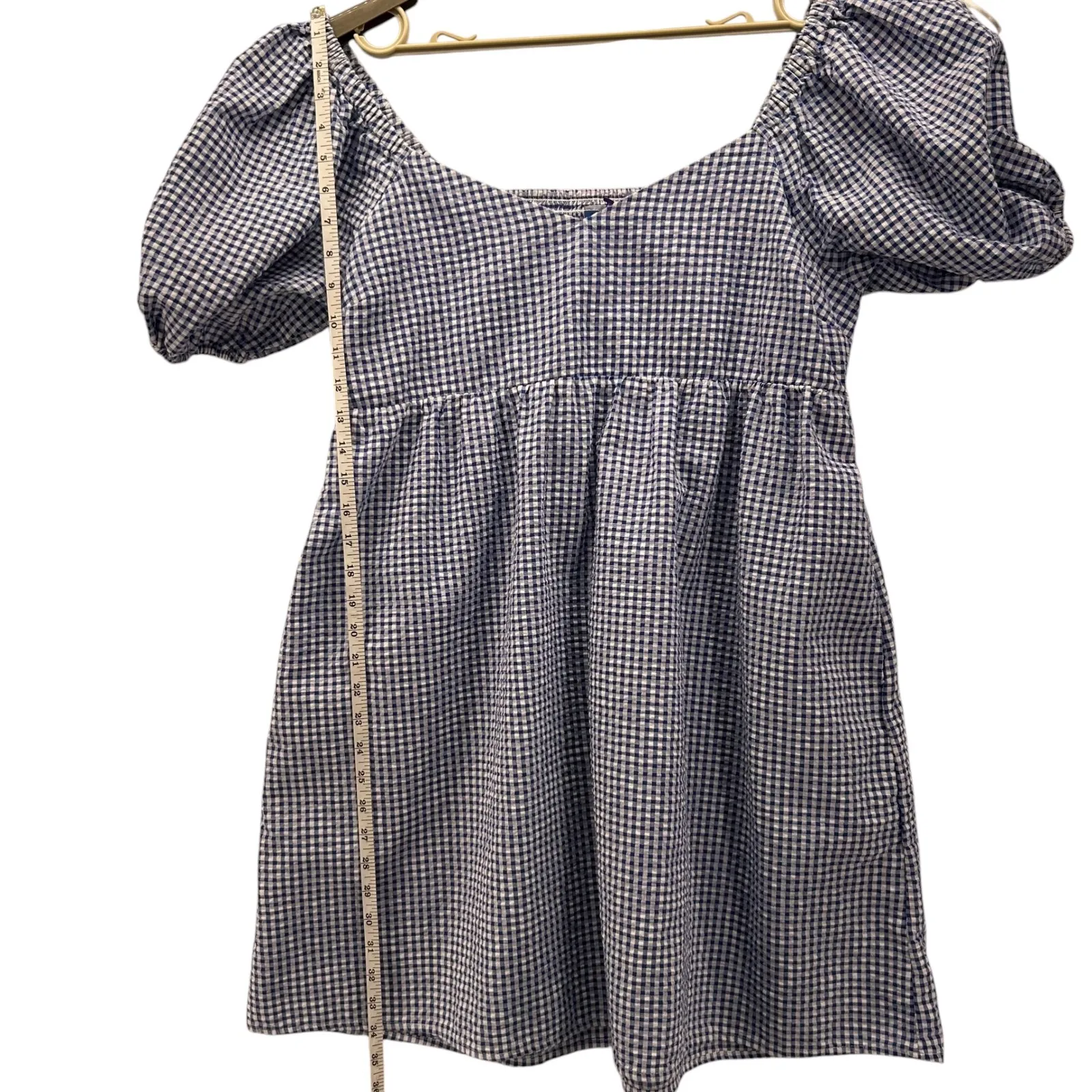 Old Navy Milkmaid Mini‎ Dress Large Blue Gingham - Image 11