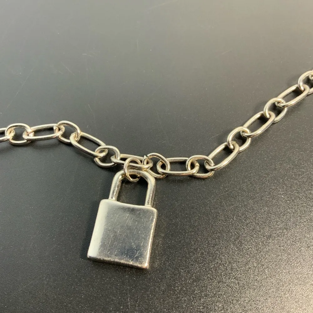 Padlock Silverstone cable Chain Necklace 22” With Extension Punk Gothic Silver - Image 4