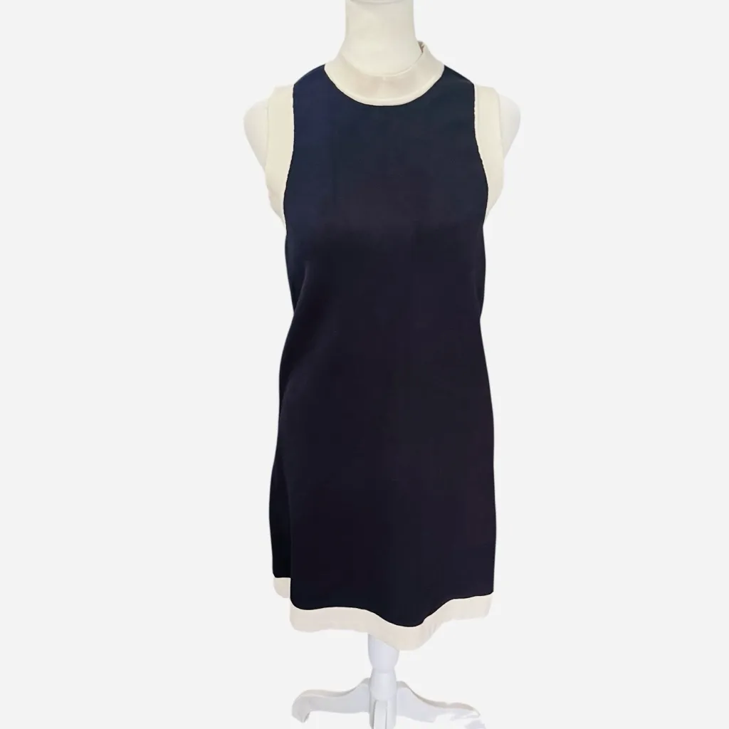 TUCKERNUCK Marie Dress Navy White Trim Sleeveless Knit Shift Mini XS Blue - Image 4