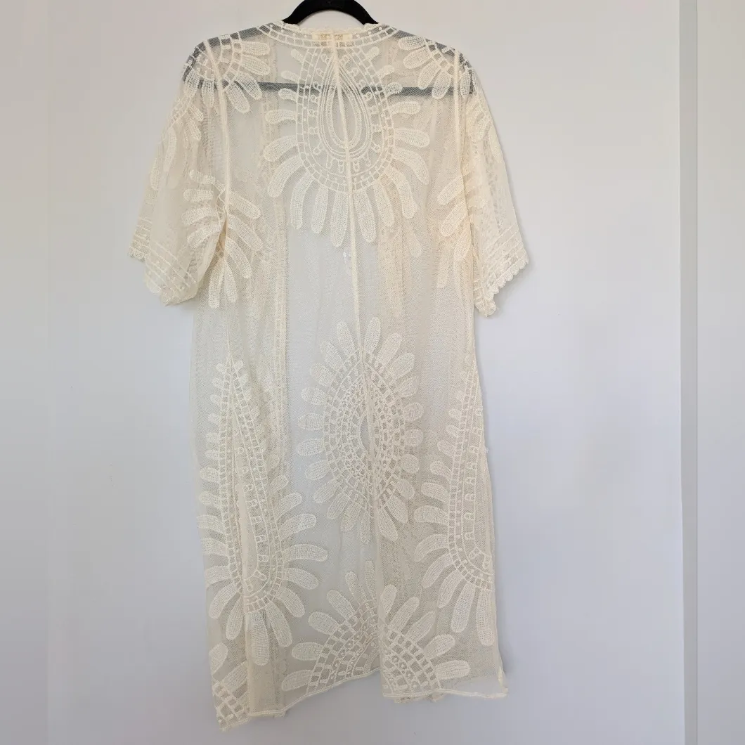 Rebellion Cream Lace Overlay Kimono Coverup - Image 4