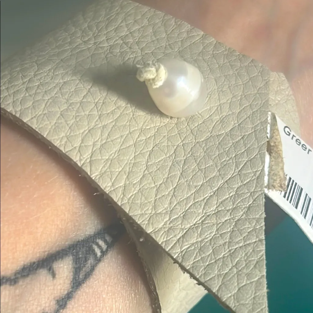 New Leslie Curtis Artisan Leather Cuff Bracelet Amazonite Centerpiece Pearl Green - Image 9