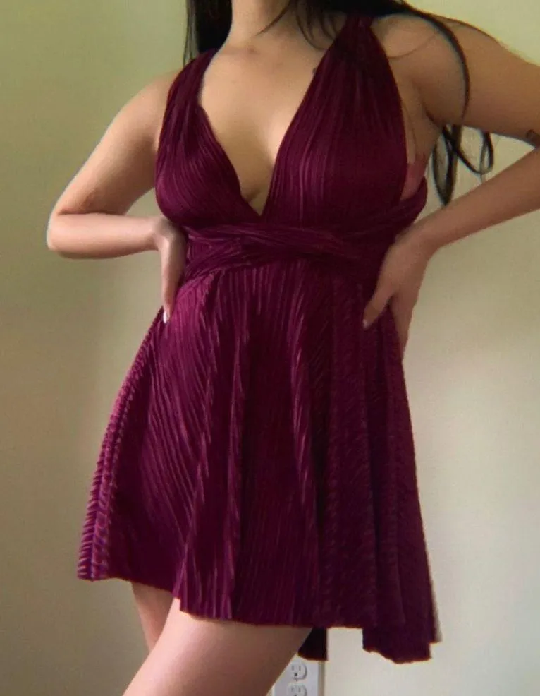 Multi Tie Boutique Textured Satin Mini Dress - Image 4