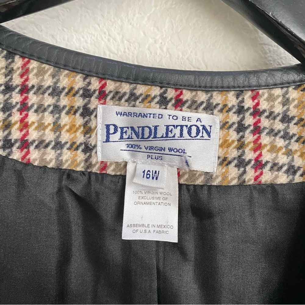 Vintage 60’s PENDLETON 100% Wool Houndstooth Plaid Women’s Blazer Size 16W Plus - Image 11