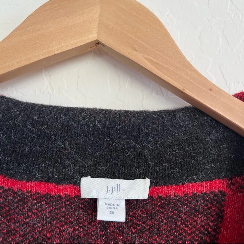 J. Jill Red Black Plaid Button Front Sweater Size 2X - Image 5