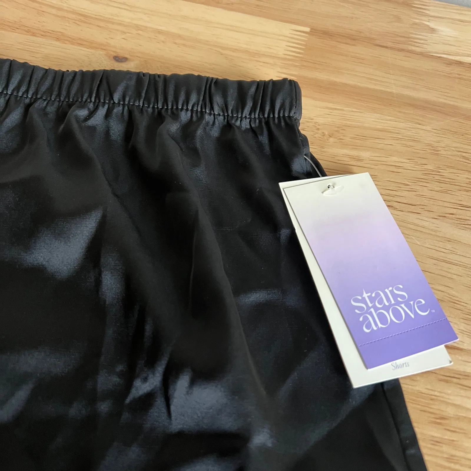 Stars Above Women's Black Satin Elastic Waist Pajama Shorts - Size Medium - NWT - Image 5