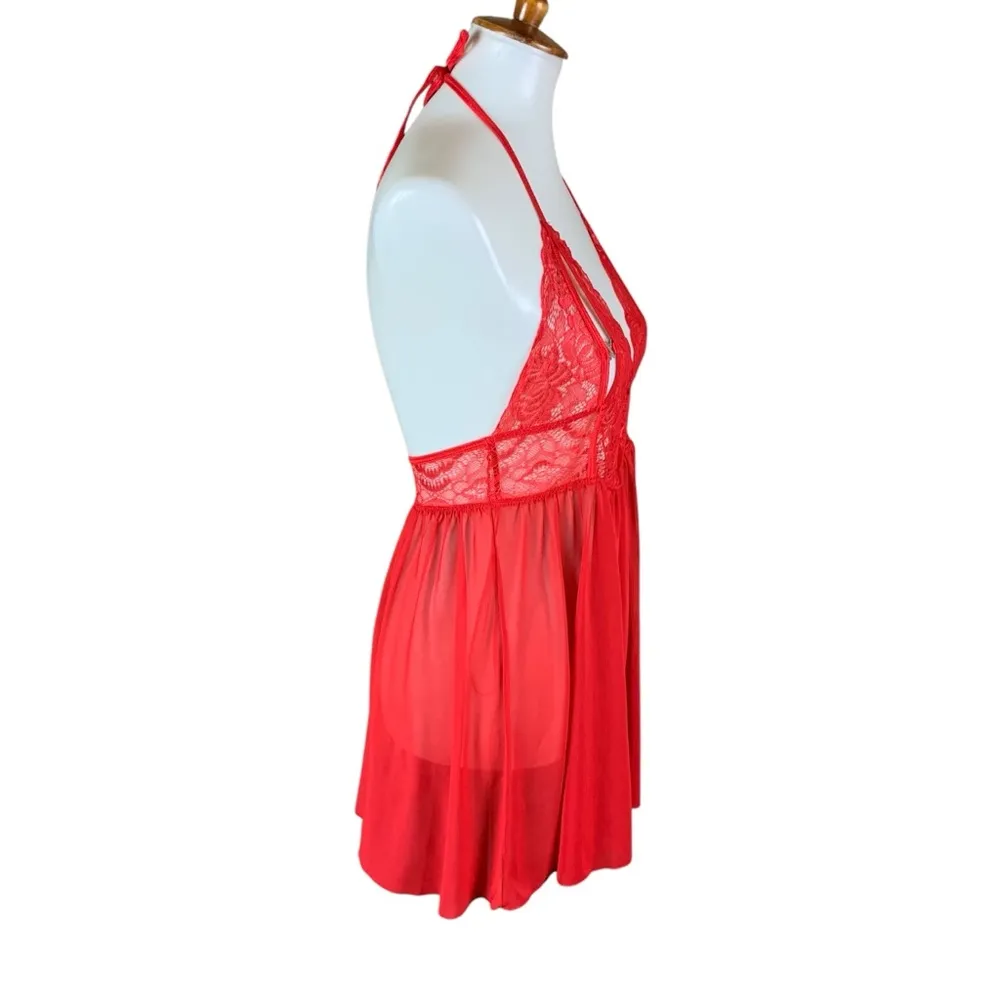Ann Summers Red Lace Sheer Babydoll Lingerie Halter Nightie Small Sexy Sleepwear - Image 4