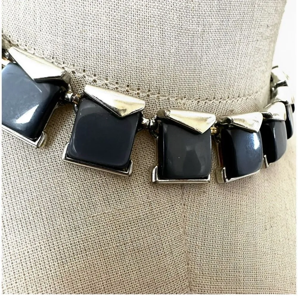 Vintage 1940's S Charel Grey Moonglow Lucite Thermoset Silver Tone Necklace Gray - Image 3