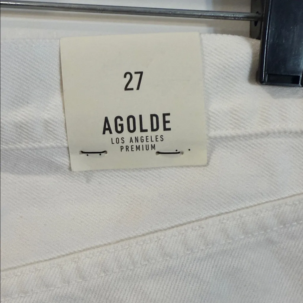 NWT Agolde 90s Mid Rise Loose Fit Distressed Denim Straight Jeans White Size 27 - Image 11