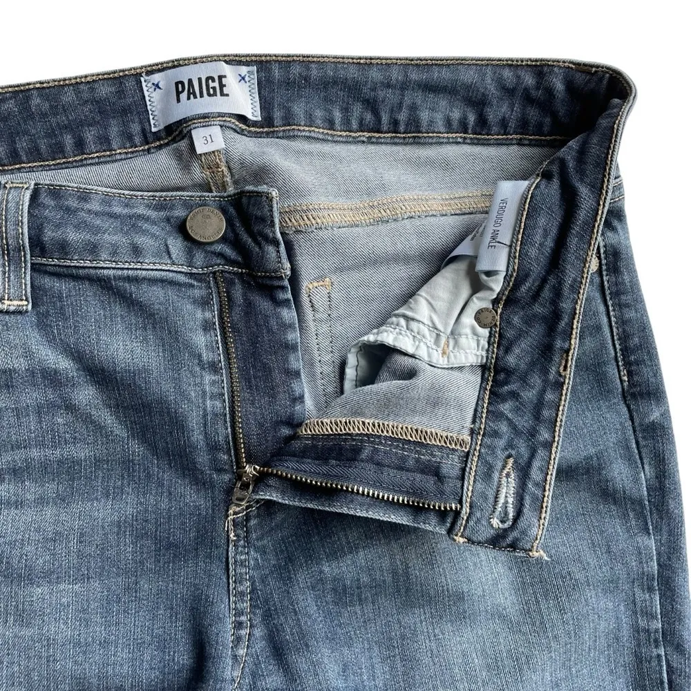 PAIGE Verdugo Ankle Skinny Jean IKE Destructed DNM981 Blue Size 31 NWOT mid rise - Image 4