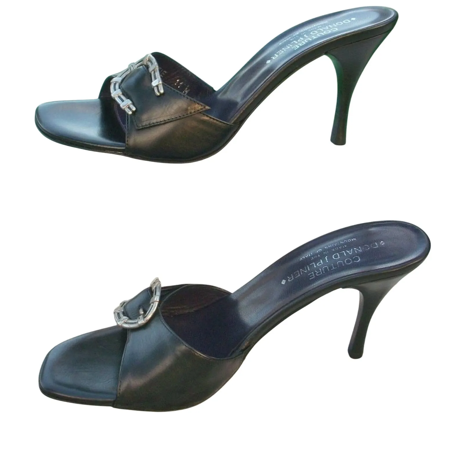 Donald Pliner Black Baby Calf Leather New Silver Buckle Slide Shoe NWT $250 Size 11 - Image 2