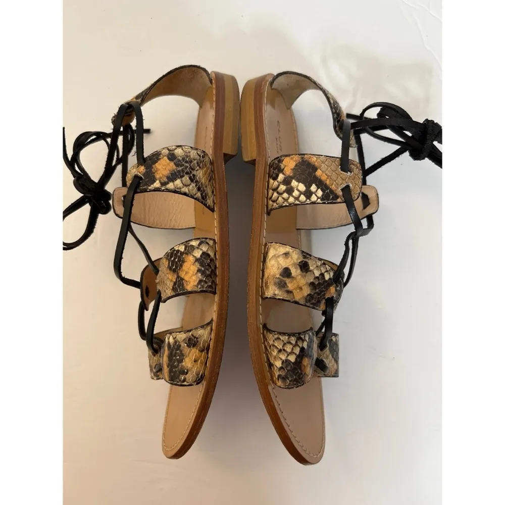 Club Monaco Thiais Tan Black Snakeskin Leather Lace Tie  Sandals Sz 8 Wo… - Image 6