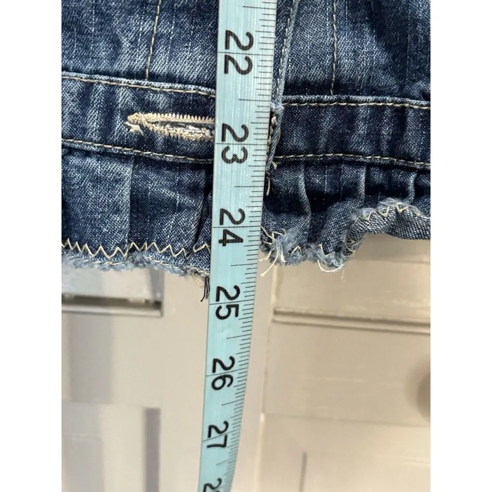 Blassport Med‎ Wash Denim Jacket Size Small Pockets Button Up Collar Ruffle Blue - Image 3